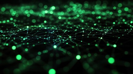 Poster - Abstract Green Network: Interconnected Nodes and Lines Digital Technology Background