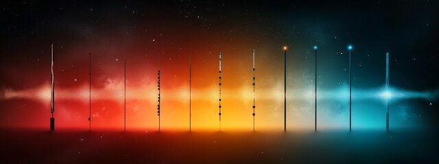 Poster - This captivating image presents a mesmerizing visual representation of radio waves propagating through the vast cosmic realm  showcasing a diverse array of intriguing frequencies and their dynamic