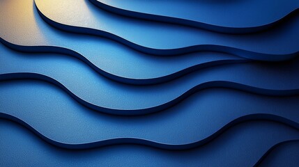 Poster - A 3D render featuring an abstract minimal neon background with a glowing wavy line. The dark wall is illuminated by LED lamps, with blue futuristic wallpaper