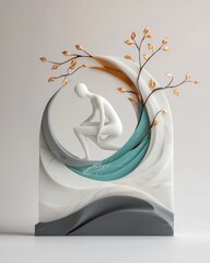 Poster - Serene Marble Sculpture Depicting a Graceful Human Figure in a Peaceful Pose Carved with Intricate Details and Smooth Flowing Lines Rendered in a Muted Color Palette of White Gray