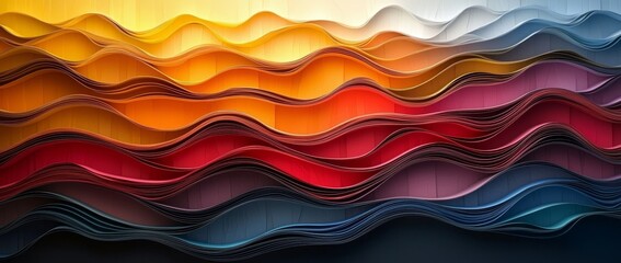 Poster - A vibrant, colorful abstract photograph captures a dynamic folded paper in gradients of orange, purple, and blue light