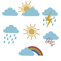set of weather icon in watercolor painting
