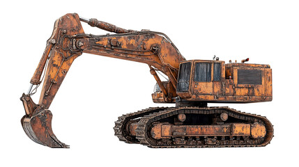 Poster - A large, rusty machine, with a long arm, in a factory setting