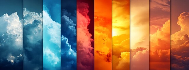 Poster - Digital artwork depicting a visually striking representation of the varying frequencies of different weather patterns in the atmosphere with a vibrant gradient of colors and dramatic cloud formations