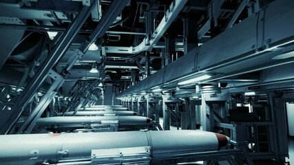 Leinwandbilder - Industrial facility showcasing advanced machinery and piping systems in a dimly lit environment