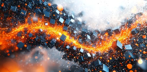 Poster - A design showcasing an isolated abstract background of blue and orange pixels on a white or transparent PNG