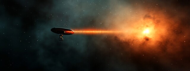 Poster - Spectroscopic Analysis of Celestial Phenomenon in Cosmic Landscape A 3D rendered image depicting a spectrometer recording the frequency of light emitted by a distant celestial object