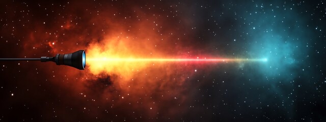 Poster - A 3D rendered image depicting a spectrometer instrument recording and analyzing the frequency spectrum of light emitted by a distant celestial object in the depths of space