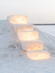 Poster - Glowing Snow Installation at Dusk Geometric Neon Designs on Winter Landscape