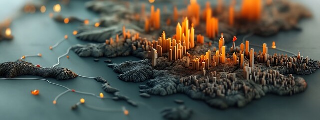 Poster - A surreal abstract depicting a futuristic cityscape with towering crystal like structures and a volcanic eruption in the background creating a dramatic and visionary landscape