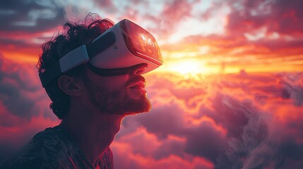 Poster - In a virtual world, a person using a brainwave headset operates, illustrating AI's role in augmenting cognitive powers
