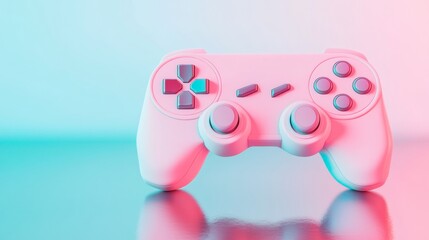 Poster - Neon-Lit Vintage Game Controller on Reflective Surface