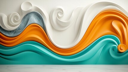 Poster - Striking Marble Like Abstract Design with Swirling Shades of White Azure and Slate Complemented by Gleaming Golden Accents