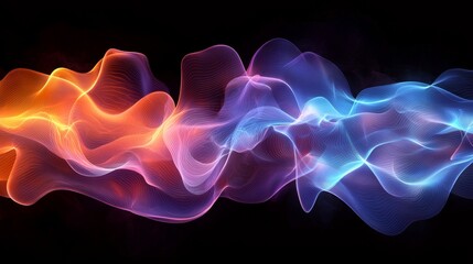 Poster - Blue fire flames with an abstract blue wave pattern on a blue background, featuring neon accents and a front view of blue line chart waves