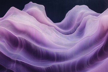 Poster - Abstract landscape with flowing purple waves and smooth textures in a dark background