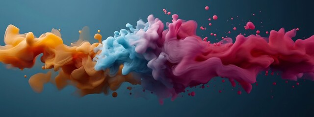 Poster - Vibrant and dynamic digital showcasing the animation of a wave packet undergoing dispersion and spreading into different frequencies  The colorful fluid