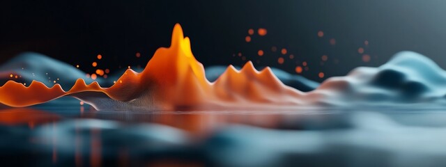 Poster - Simulated 3D animation of a wave packet undergoing reflection and producing interference patterns at certain frequencies  The dynamic fluid like movement vibrant colors
