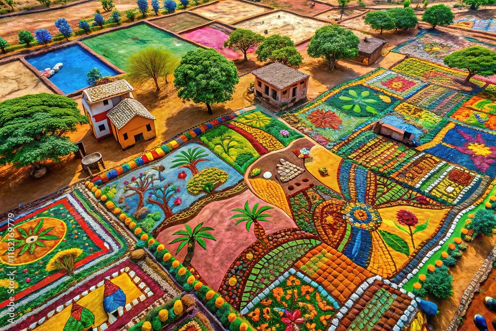 Gond tribal art: aerial perspectives of vibrant murals, showcasing ...