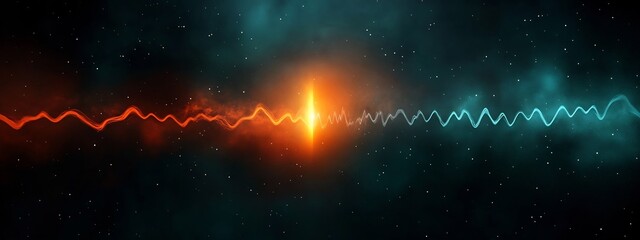 Poster - of an animated wave packet propagating through space with a specific frequency showcasing the dynamic movement interference patterns and glowing visual effects
