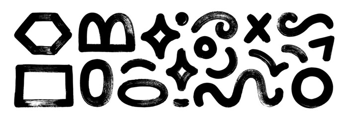 Aufkleber - Abstract geometric shapes and icons, basic forms collection. Brutal modern contemporary figures drawn with round brush.
