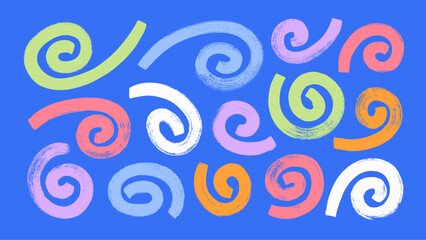 Leinwandbilder - Bold brush drawn colorful spirals and swirls. Hand drawn vector geometric circular elements.