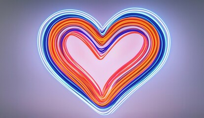 Poster - A vibrant, multicolored heart shape illuminated with neon lights, radiating warmth and love against a soft background.