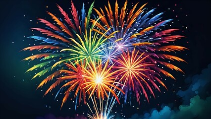 vibrant fireworks display exploding in a night sky, showcasing a multitude of colorful bursts and sp