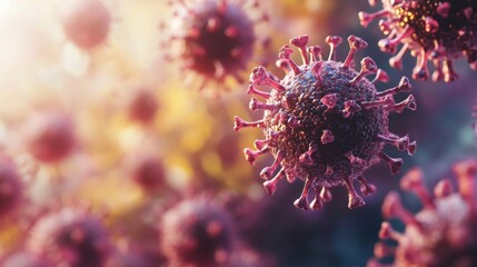 Poster - Abstract depiction of virus particles, showcasing intricate structures and vibrant colors, representing microscopic life and its impact on health.