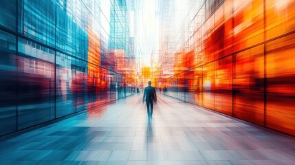 Poster - Dynamic urban movement abstract glass pathway cityscape modern environment wide angle view conceptual exploration