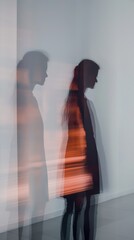 Poster - Dynamic shadows of figures in abstract space contemporary art gallery digital minimalist environment close-up perspective