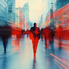 Poster - Dynamic urban movement city streets abstract artistic vibrant environment ground level perspective