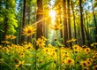© Four888 - Sunny Summer Meadow: Vibrant Yellow Wildflowers in a Lush Forest Landscape