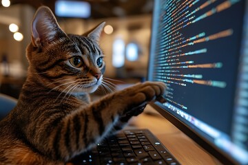 cat programmer coding at a computer