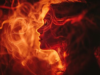 Poster - Ethereal firelight portraits abstract concepts digital art dreamy environment side view conceptual light themes