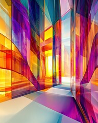 Poster - Abstract conceptual distorted glass architecture vibrant interior digital art modern environment artistic viewpoint