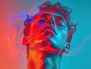 Poster - Dynamic motion portrait of a young man studio abstract colorful close-up artistic expression