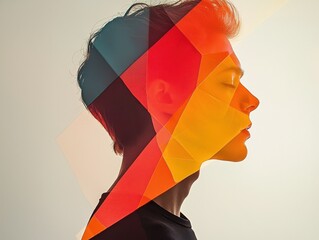 Poster - Geometric abstract art displaying profile silhouette studio digital minimalist environment side view conceptual expression