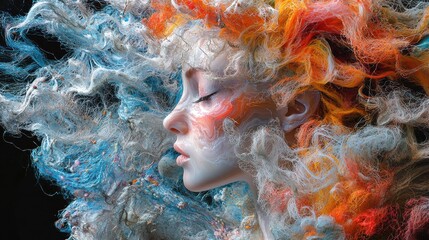 Poster - Vibrant abstract portrait of a dreamlike figure studio fine art close-up surreal conceptual expression