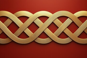 Poster - A decorative golden knot pattern on a vibrant red background, showcasing intricate weaving and craftsmanship.