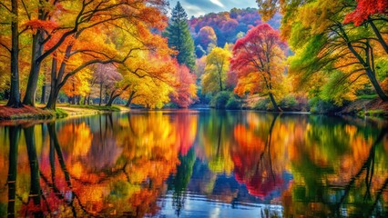 Wall Mural - Surreal Autumn Reflections: Colorful Trees Mirrored in Dreamlike Water