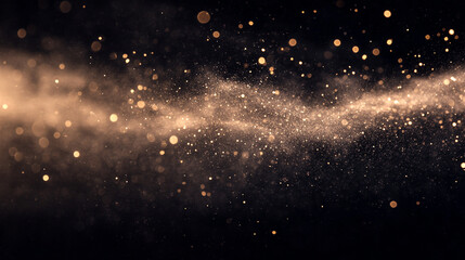 Poster - Sparkling golden particles swirl gracefully in a dark background