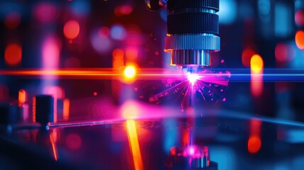 Poster - Laser Cutting Process with Bright Sparks in a Modern Workshop