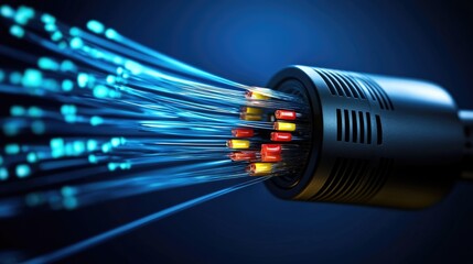 Fototapete - High-Speed Fiber Optic Cable Transmitting Light Signals in Motion