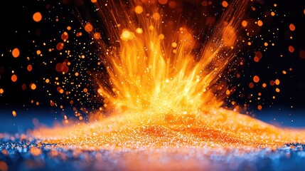 Poster - Vibrant Flames Erupting from a Glittering Surface in Dark Background