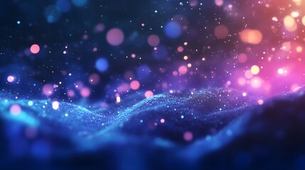 Poster - Dynamic light particles dancing in abstract space digital art colorful background ethereal atmosphere vibrant viewpoint