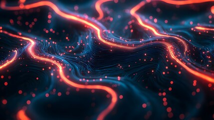 Poster - Dynamic light waves abstract digital art vibrant colors close-up energy and connection