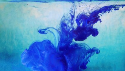 Poster - abstract blue ink swirl in water with delicate fluid shapes and gradient aqua background for creative design and artistic concepts

