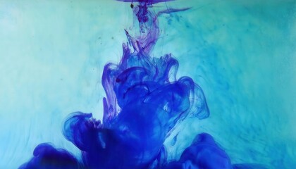 Poster - abstract blue ink swirl in water with delicate fluid shapes and gradient aqua background for creative design and artistic concepts

