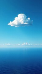 single cloud drifting above deep blue horizon, emptiness, serene