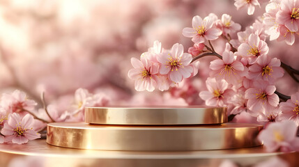 Sticker - Golden podium with pink cherry blossoms.